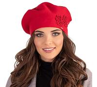 VIVISENCE Damen Baskenmütze Warm Und Gemütlich Wintermütze An Winter Und Herbst Warme Dick Strickmütze, Kopfbedeckung Eleganter Klassisch Mütze Für Frauen Modell 7007, Rot,Einheitsgröße