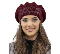 VIVISENCE Damen Baskenmütze Winter Herbst Warme Barette Wolle Elegante Stil 7050, Weinrot,Einheitsgröße