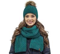 VIVISENCE Damen Mütze Mit Schal Set Mit Fleecefutter Wärme An Wintertagen 7016, Dunkeltürkis,Einheitsgröße