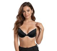 VIVISENCE Damen Push Up BH Rueckenfrei Mit Frontverschluss Gepolsterte Cups Abnehmbare Transparente Traeger Fuer Abendkleider, Schwarz,65C