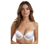 VIVISENCE Damen Push Up BH Rueckenfrei Mit Frontverschluss Gepolsterte Cups Abnehmbare Transparente Traeger Fuer Abendkleider, Weiß,70D