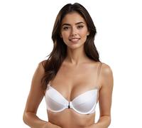 VIVISENCE Damen Push Up BH Rueckenfrei Mit Silikonband Abnehmbaren Traegern Komfortabler Halt Fuer Abendkleider Und Offene Ruecken, Weiß,80D