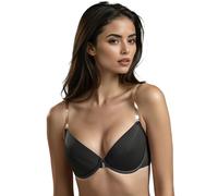 VIVISENCE Damen Push Up BH Rueckenfrei Mit Silikonband Abnehmbaren Traegern Komfortabler Halt Fuer Abendkleider Und Offene Ruecken, Schwarz,75D