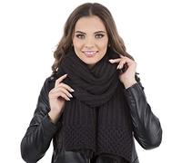 VIVISENCE Damen Winter Schal Aus Modischer Gemütlich Wärmendem Garn Mit Dekorativer Bindung Für Kalte Wintertage Frauen Elegante Und Sportliche Outfits Winter Herbst Modell, Schwarz,Einheitsgröße