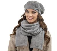 VIVISENCE Elegantes Damen Winter Set Aus Baskenmütze Und Langem Schal Aus Wärmendem Wollgarn Perfekte Passform Für Kalte Wintertage Ideal Für Elegante Und Sportliche Outfits, Hellgrau,Einheitsgröße