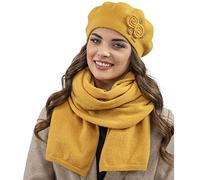 VIVISENCE Elegantes Damen Winter Set Aus Baskenmütze Und Langem Schal Aus Wärmendem Wollgarn Perfekte Passform Für Kalte Wintertage Ideal Für Elegante Und Sportliche Outfits, Honig,Einheitsgröße