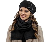 VIVISENCE Elegantes Damen Winter Set Aus Baskenmütze Und Langem Schal Aus Wärmendem Wollgarn Perfekte Passform Für Kalte Wintertage Ideal Für Elegante Und Sportliche Outfits, Schwarz,Einheitsgröße