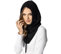 VIVISENCE Schalmütze Kapuzen Schal Balaclava Für Damen Kombination Aus Stilvolle Mütze Und Loop-Schal Verstellbarem Kordelzug Aus Weichem Und Warm Garn Winter Herbst 7097, Schwarz,Einheitsgröße