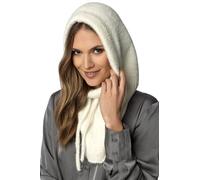 VIVISENCE Schalmütze Kapuzen Schal Balaclava Für Damen Kombination Aus Stilvolle Mütze Und Loop-Schal Verstellbarem Kordelzug Aus Weichem Und Warm Garn Winter Herbst 7097, Ecru,Einheitsgröße