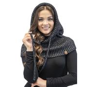 VIVISENCE Schalmütze Kapuzen Schal Für Damen Kombination Aus Stilvolle Mütze Und Loop-Schal Mit Balaclava Verstellbarem Kordelzug Aus Weicher Lammwolle Und Baumwolle Winter, Schwarz,Einheitsgröße