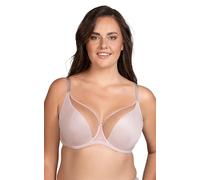 VIVISENCE Soft-BH Für Damen Mit Bügel, Halbtransparente Cups Aus Netzstoff Schleife Verstellbare Träger Hakenverschluss Verstellbaren Trägern, Beige,75I