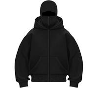Vivoofchic Hoodie Herren Y2K Kapuzenpullover | Fashion Streetwear Sweatshirt mit Doppelhut-Design und Reißverschluss | Langarm Casual Jacket für Männer und Frauen