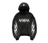 Vivoofchic Hoodie Herren Y2K Harajuku Kapuzenpullover | Gothic Fashion Streetwear Sweatshirt mit Stern-Patch | Langarm Casual Patchwork Hoodie mit Kapuze