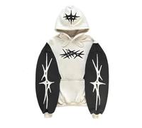 Vivoofchic Hoodie Herren Y2K Harajuku Kapuzenpullover | Gothic Fashion Streetwear Sweatshirt mit Stern-Patch | Langarm Casual Patchwork Hoodie mit Kapuze