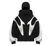 Vivoofchic Hoodie Herren Y2K Kapuzenpullover | Gothic Fashion Streetwear Sweatshirt mit Doppelhut-Design | Langarm Casual Patchwork Jacket für Männer und Frauen