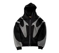 Vivoofchic Hoodie Herren Y2K Kapuzenpullover | Gothic Fashion Streetwear Sweatshirt mit Reißverschluss | Langarm Casual Patchwork Jacket für Männer und Frauen