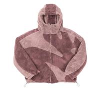 Vivoofchic Teddy Fleecejacke Herren | Y2K Fashion Streetwear Winterjacke mit Reißverschluss | Langarm Casual Patchwork Teddyfleece Jacke mit Kapuze