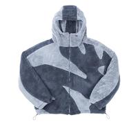 Vivoofchic Teddy Fleecejacke Herren | Y2K Fashion Streetwear Winterjacke mit Reißverschluss | Langarm Casual Patchwork Teddyfleece Jacke mit Kapuze