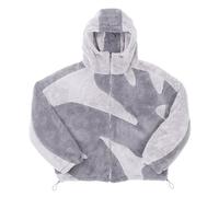 Vivoofchic Teddy Fleecejacke Herren | Y2K Fashion Streetwear Winterjacke mit Reißverschluss | Langarm Casual Patchwork Teddyfleece Jacke mit Kapuze