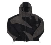 Vivoofchic Teddy Fleecejacke Herren | Y2K Fashion Streetwear Winterjacke mit Reißverschluss | Langarm Casual Patchwork Teddyfleece Jacke mit Kapuze