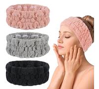 VIVOTE Mikrofaser Kosmetik Stirnband, Spa Gesicht Stirnband für Schminken und Waschen Gesicht Frauen, Yoga und Sport Haarschutz Kopftuch für Mädchen, waschbar 3 Stück (Rosa, Schwarz, Hellgrau)