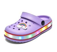 VIYEAR Kinder Jungen Mädchen LED Clogs Süße leichte Sommer Hausschuhe Garden Beach Sandalen, 24 EU,Lila
