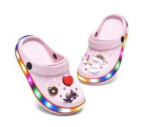 VIYEAR Kinder Jungen Mädchen LED Clogs Süße leichte Sommer Hausschuhe Garden Beach Sandalen, 24 EU, Hellrosa