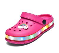 VIYEAR Kinder Jungen Mädchen LED Clogs Süße leichte Sommer Hausschuhe Garden Beach Sandalen, 26 EU, Rosenrot