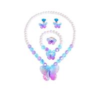 VJUYSW 5 Stk Schmetterling Schmuck Set für Mädchen, Schmetterling Kinderschmuck Halskette, Ringe, Armbänder, Ohrring, für Kinder Mädchen Party Geburtstaggeschenk