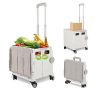 Vkechh Einkaufstrolley Klappbar, mit neigbarer Teleskopgriff & Deckel, 4 x 360° Rollen, bis 50 kg, 50 Liter Kiste, Trolleys für Einkauf, Märkte und Camping, Weiß