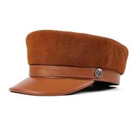 VKEID Herren Lederhut Mode Leder Flat Top Hut Jugend Student Cap Männer und Frauen allgemeine Casual Hut Hüte für Männer (Color : Brown, Size : XXL)