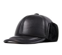 VKEID Herren Lederhut Winter verdickte Daunen in den älteren Menschen warme Mütze Leder Entenzunge Baseballmütze Thunderbolt Hut Hüte für Männer (Color : Black, Size : XXL)
