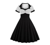 VKStar® Vintage 1950s Cocktailkleid Kurzarm Abendkleid mit Punkte Rockabilly Swing Kleid weiß 3XL
