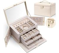 Vlando Baroches Schmuckkästchen aus Leder für Damen, große Schmuckschatulle mit 4 Ebenen, abschließbare Schmuckschatulle für Damen, Schmuckaufbewahrung mit Schubladen für Armbänder, Ringe, Ketten