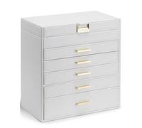 Vlando Große Schmuckschatulle mit 6 Ebenen - Schmuckhalter-Organizer, Schmuckschatulle für Schublade, Halskette, Ring, Armband und Uhr, Geburtstagsgeschenk für geliebte Menschen - Weiß