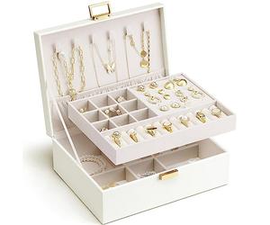 Vlando Schmuckkästchen, 2-lagiger Schmuck-Organizer mit abnehmbarem Tablett, Schmuckaufbewahrungskoffer für Halskette, Armbänder, Ohrring-Aufbewahrung, Organizer, Geschenk für Frauen