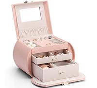 Vlando Schmuckkästchen Mädchen, Geschenke für Frauen, Kinder, Romanisches Schmuckkasten mit 2 Schubladen, Schmuckschatulle Damen Leder mit Spiegel, Schmuckbox für Ohringe, Ketten, Haarschmuck