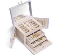 Vlando Schmuckkasten Schmuckaufbewahrung mit 4 Ebenen, Schmuckschatulle PU Leder, Schmuckbox mit Spiegel und Schubladen, Schmuck Organizers, Innenfutter aus Samt, Lila