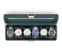 Vlando Uhrenbox Herren, 6 Uhren Uhrenkasten Leder, abschließbarer Uhrenkoffer mit Glasdeckel, Watch Box Uhrenaufbewahrung mit PU Uhrenkissen, Geschenk für Väter, Ehemann, Freund Dunkelgrün
