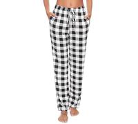 Vlazom Damen Karierte Schlafanzughose Lange Weich Pyjamahose für Frauen Loungehose Freizeithose Yogahose Sporthose mit Taschen(S,A Stil-Schwarz)