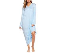 Vlazom Nachthemd Damen Langarm Schlafkleid V-Ausschcnitt Weich Umstandskleid Stillnachthemd Sleepshirt mit Taschen