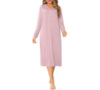 Vlazom Nachthemd Damen Langarm Schlafkleid V-Ausschcnitt Weich Umstandskleid Stillnachthemd Sleepshirt mit Taschen