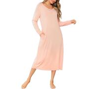Vlazom Nachthemd Damen Langarm Schlafkleid V-Ausschcnitt Weich Umstandskleid Stillnachthemd Sleepshirt mit Taschen（XXL，Stil B-Rosa）