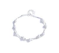 VLICKO Armband Damen Silber,S925 Silber Armband Für Frauen Doppelschicht Weiße Perle Sterling Silber Armband Armreif Mit Verstellbarer Silberkette Glücksschmuck Für Frauen