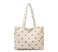 Vllcsla Damen Tragetasche Einkaufstasche, Mittelgroß, 38x13x28 cm, Cord Tragetasche Schultertasche, Reißverschluss, Mehreren Fächern, für Alltag, Schule Reise, Lässige Laptoptasche, Weiß