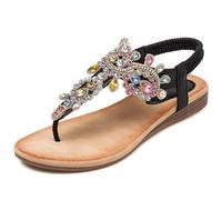 VLOOKST Damen Sandalen Zehentrenner Sandalen Sommer Leichte Bequeme Rutschfest Flache Sandale Sommersandalen für Alltag Urlaub 2505 Schwarz Gr.37