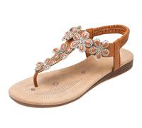 VLOOKST Damen Sandalen Zehentrenner Sandalen Sommer Leichte Bequeme Rutschfest Flache Sandale Sommersandalen für Alltag Urlaub 2506 Braun Gr.41