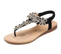 VLOOKST Damen Sandalen Zehentrenner Sandalen Sommer Leichte Bequeme Rutschfest Flache Sandale Sommersandalen für Alltag Urlaub 2506 Schwarz Gr.41