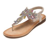 VLOOKST Damen Sandalen Zehentrenner Sandalen Sommer Leichte Bequeme Rutschfest Flache Sandale Sommersandalen für Alltag Urlaub 2505 Gold Gr.41