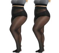 VLYX Große Größen Damen Strumpfhosen mit Shaping-Effekt - Hoher Bund, Verstärkte Fußspitzen (2 Paare, L-5XL)